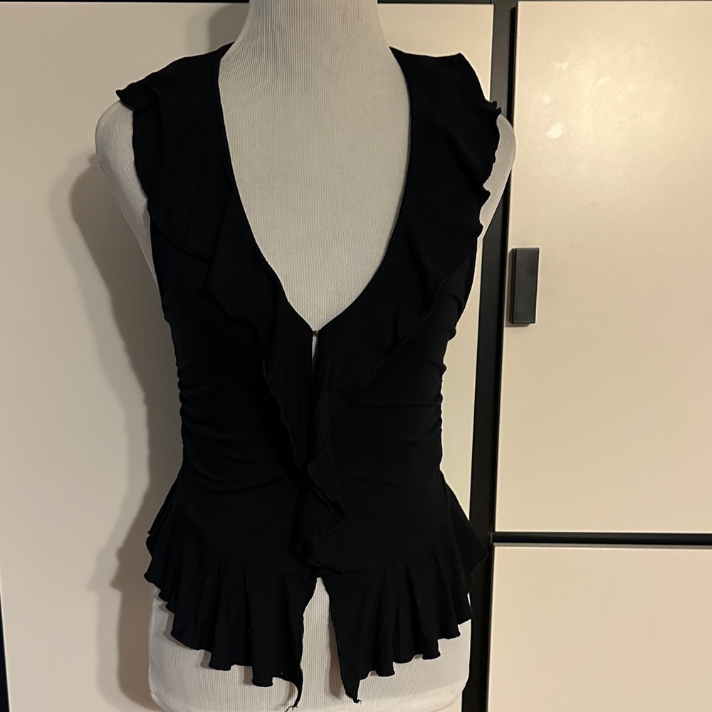 Free People Black Ruffled top shirt